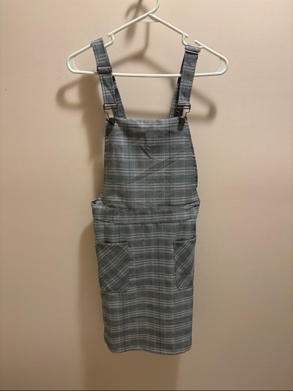 Allegra K Gray Plaid Mini Pinafore Dress